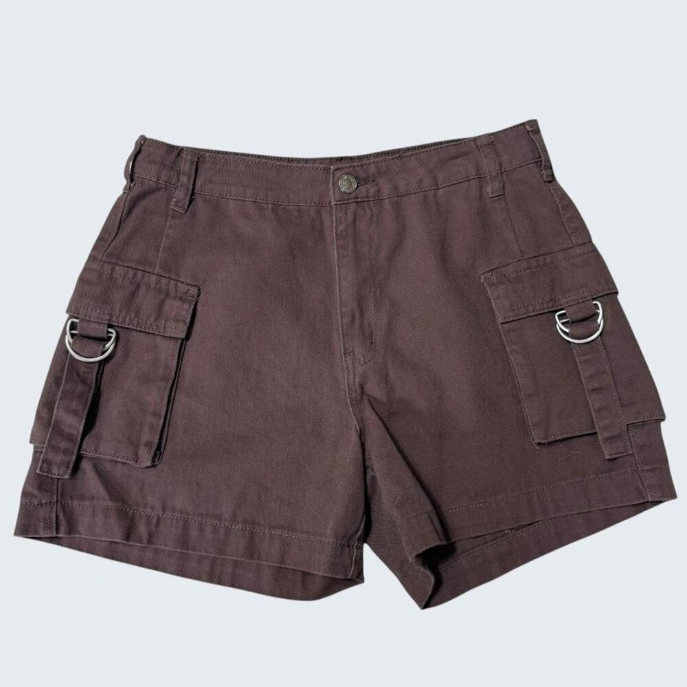 SHEIN Brown 100% Cotton Utility Cargo Shorts D-Ring Strap Details Size 30